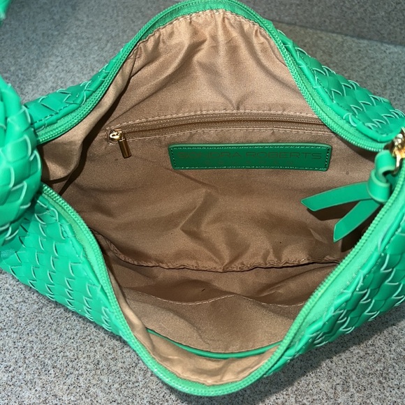 ⚡️SONDRA ROBERTS SQUARED springtime Jade Green woven weave Knot bag purse EUC - Picture 7 of 16